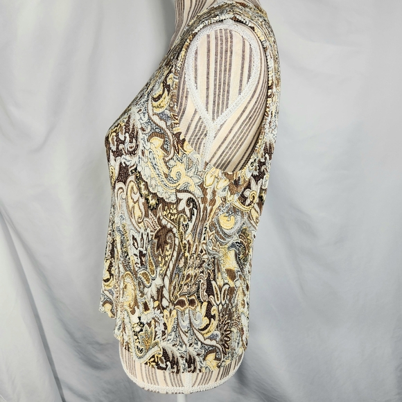 Plisse Multicolored Floral Print Accordion Pleat Sleeveless Top Size Medium - Picture 5 of 9